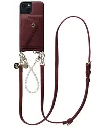AVY Apple iPhone 15 Burgundy Leren Hoesje met Wallet & Koord Leather and Pearls afbeelding