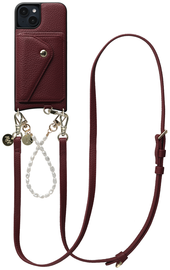 AVY Apple iPhone 15 Burgundy Leren Hoesje met Wallet & Koord Leather and Pearls afbeelding