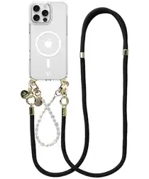 AVY Apple iPhone 15 Pro Hoesje met Koord & MagSafe Set Pearl & Rope Black afbeelding