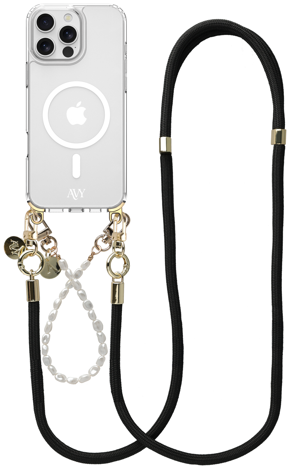 AVY Apple iPhone 15 Pro Hoesje met Koord & MagSafe Set Pearl & Rope Black afbeelding 1