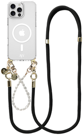 AVY Apple iPhone 15 Pro Hoesje met Koord & MagSafe Set Pearl & Rope Black