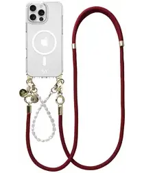 AVY Apple iPhone 15 Pro Hoesje met Koord & MagSafe Set Pearl & Rope Burgundy afbeelding