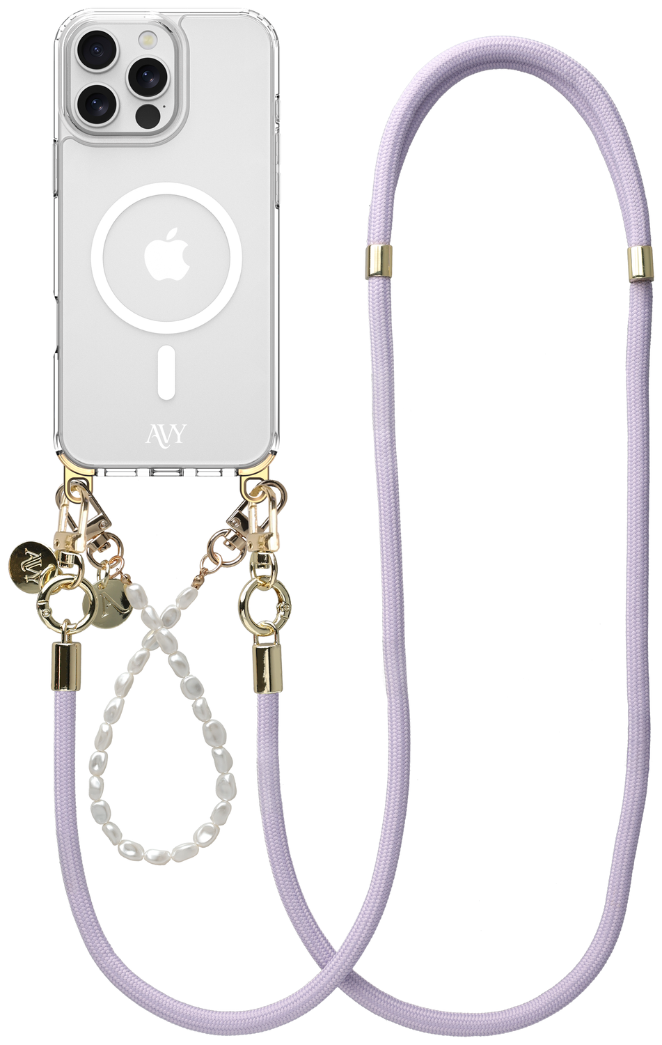 AVY Apple iPhone 15 Pro Hoesje met Koord & MagSafe Set Pearl & Rope Purple afbeelding 1