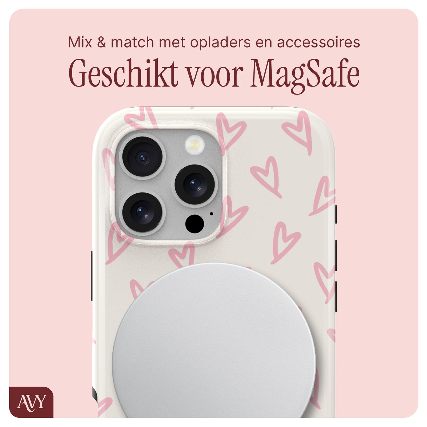 AVY Apple iPhone 15 Pro MagSafe Hoesje met Koord 30CM Lovely Hearts afbeelding 7