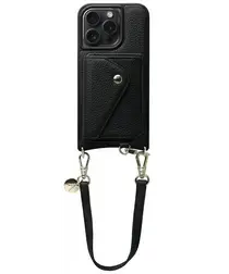 AVY Apple iPhone 15 Pro Zwart Leren Hoesje met Wallet & Koord Short Leather afbeelding