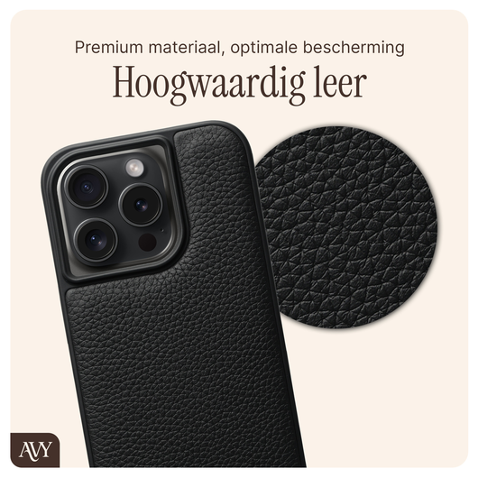 AVY Apple iPhone 15 Pro Zwart Leren Hoesje met Wallet & Koord Short Leather afbeelding 6