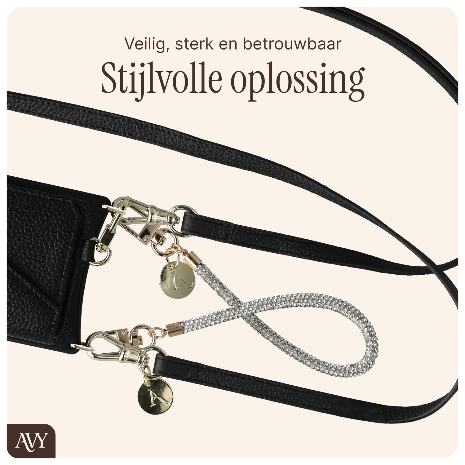 AVY Apple iPhone 15 Pro Zwart Leren Hoesje met Wallet & Koord Leather and Silver afbeelding 11