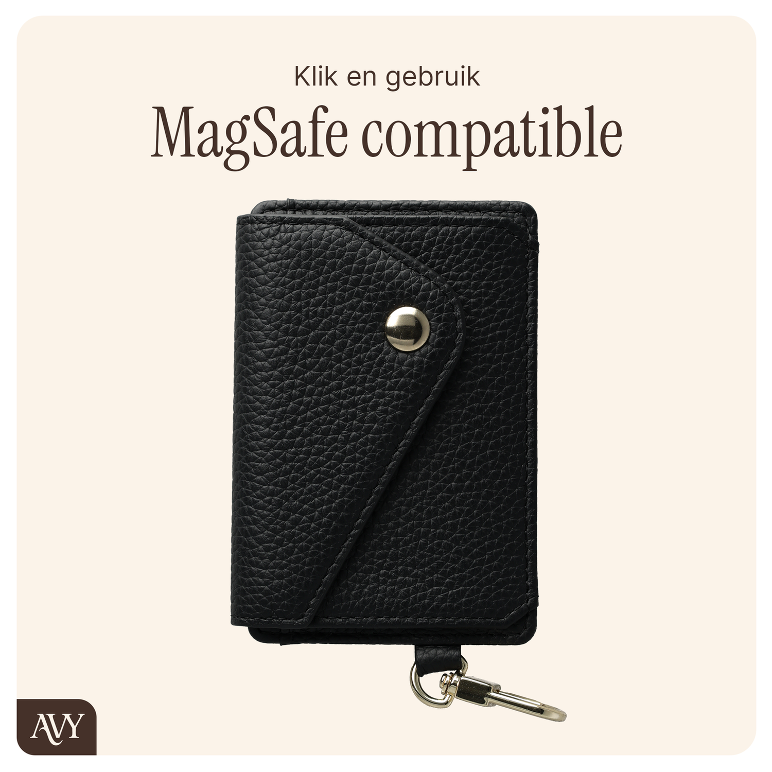 AVY Apple iPhone 15 Pro Zwart Leren Hoesje met Wallet & Koord Leather and Silver afbeelding 9