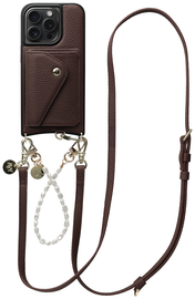 AVY Apple iPhone 15 Pro Bruin Leren Hoesje met Wallet & Koord Leather and Pearls