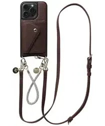 AVY Apple iPhone 15 Pro Bruin Leren Hoesje met Wallet & Koord Leather and Silver afbeelding