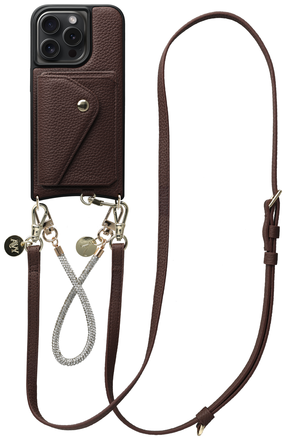 AVY Apple iPhone 15 Pro Bruin Leren Hoesje met Wallet & Koord Leather and Silver afbeelding 1
