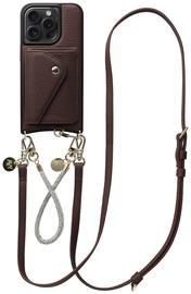 AVY Apple iPhone 15 Pro Bruin Leren Hoesje met Wallet & Koord Leather and Silver