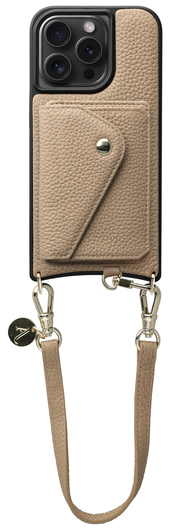 AVY Apple iPhone 15 Pro Beige Leren Hoesje met Wallet & Koord Short Leather afbeelding 1