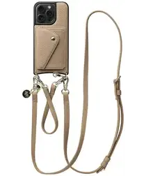 AVY Apple iPhone 15 Pro Beige Leren Hoesje met Wallet & Koord Leather Set afbeelding