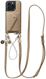AVY Apple iPhone 15 Pro Beige Leren Hoesje met Wallet & Koord Leather and Pearls afbeelding