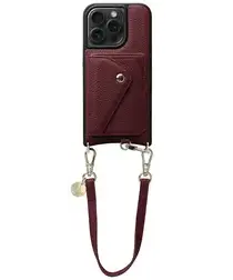 AVY Apple iPhone 15 Pro Burgundy Leren Hoesje met Wallet & Koord Short Leather afbeelding