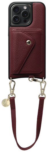 AVY Apple iPhone 15 Pro Burgundy Leren Hoesje met Wallet & Koord Short Leather afbeelding 1