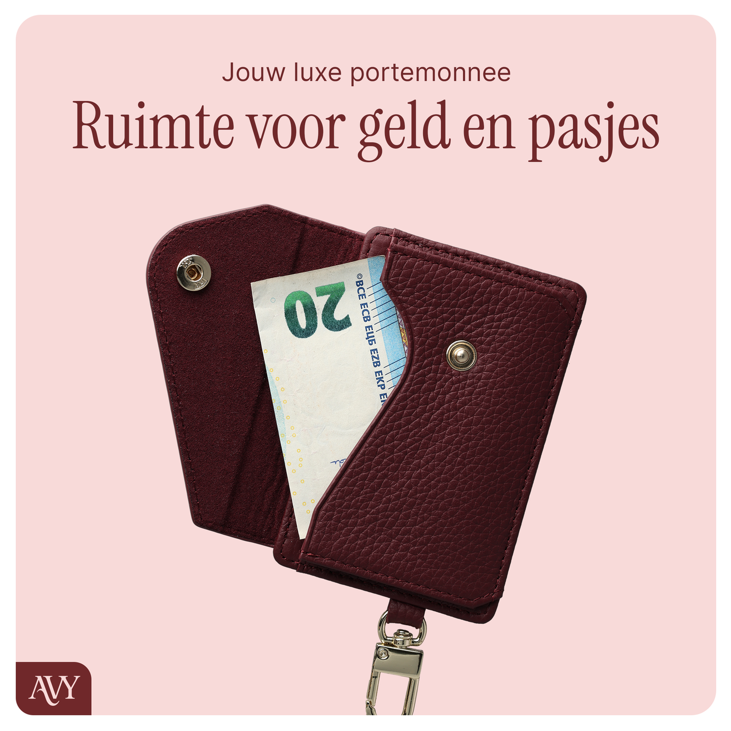 AVY Apple iPhone 15 Pro Rood Leren Hoesje met Wallet & Koord Leather and Gold afbeelding 11