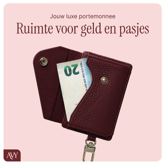 AVY Apple iPhone 15 Pro Rood Leren Hoesje met Wallet & Koord Leather and Gold afbeelding 11