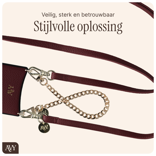 AVY Apple iPhone 15 Pro Rood Leren Hoesje met Wallet & Koord Leather and Gold afbeelding 9