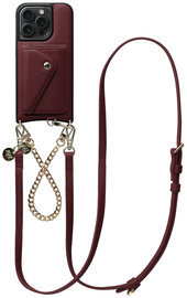 AVY Apple iPhone 15 Pro Rood Leren Hoesje met Wallet & Koord Leather and Gold afbeelding