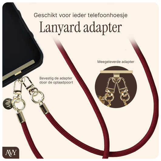 AVY Apple iPhone 13 / 14 Hoesje met Koord & MagSafe 130CM Tressé Red afbeelding 10