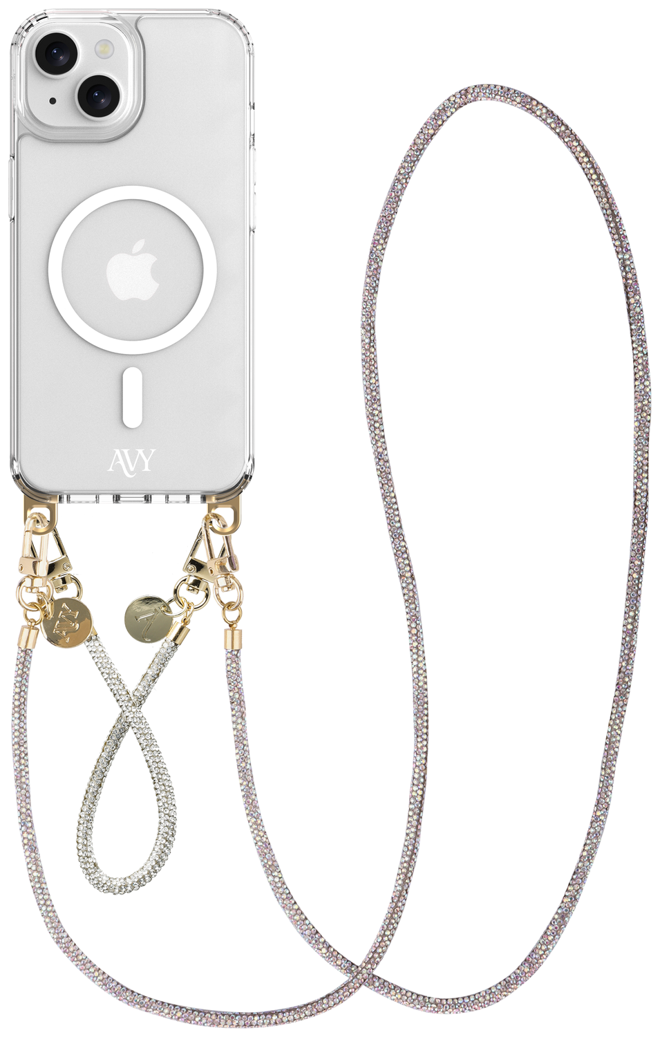 AVY Apple iPhone 13 / 14 Hoesje met Koord & MagSafe Set Silver Spark afbeelding 1