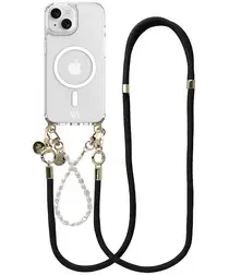 AVY Apple iPhone 13 / 14 Hoesje met Koord & MagSafe Set Pearl & Rope Black afbeelding