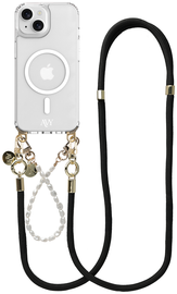 AVY Apple iPhone 13 / 14 Hoesje met Koord & MagSafe Set Pearl & Rope Black