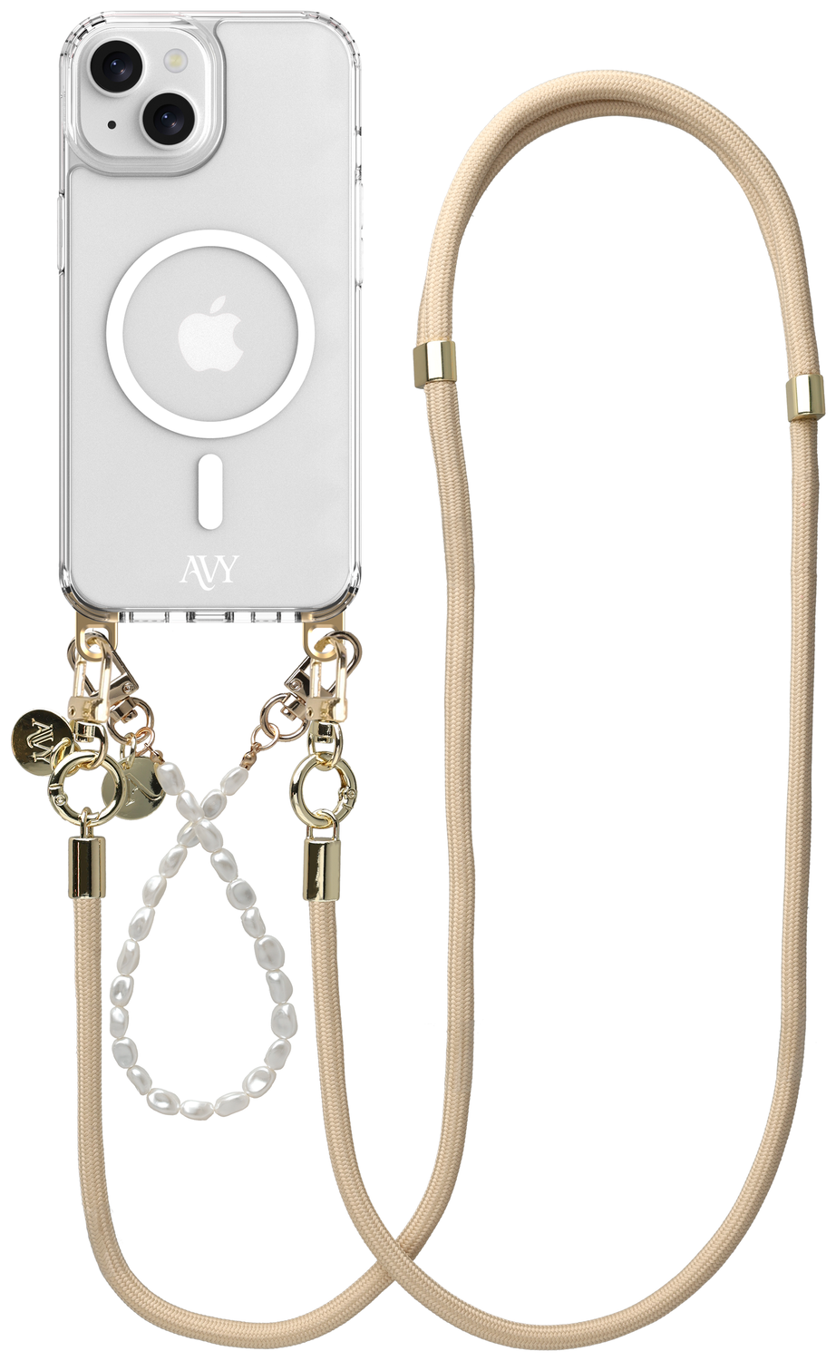 AVY Apple iPhone 13 / 14 Hoesje met Koord & MagSafe Set Pearl & Rope Beige afbeelding 1