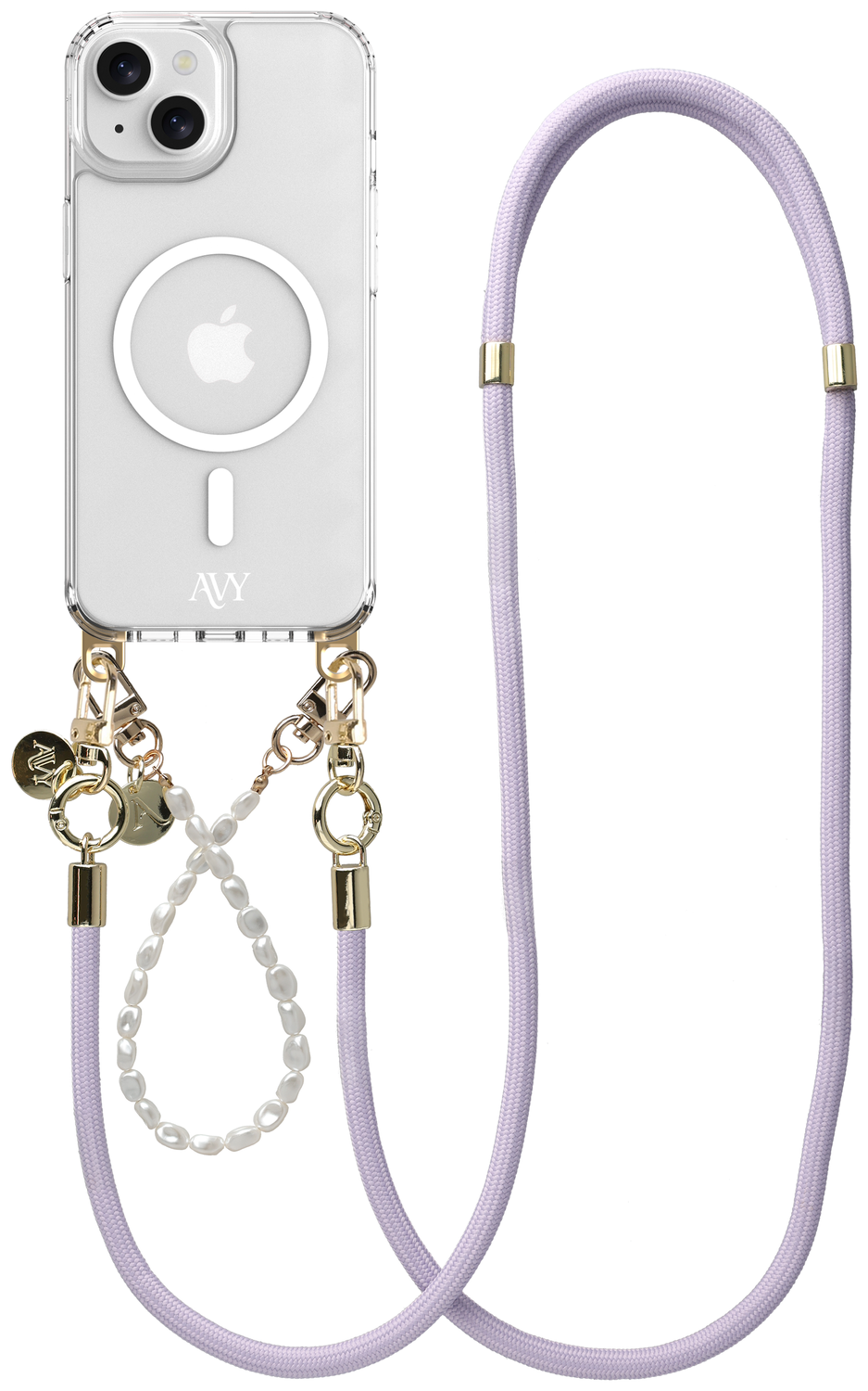 AVY Apple iPhone 13 / 14 Hoesje met Koord & MagSafe Set Pearl & Rope Purple afbeelding 1
