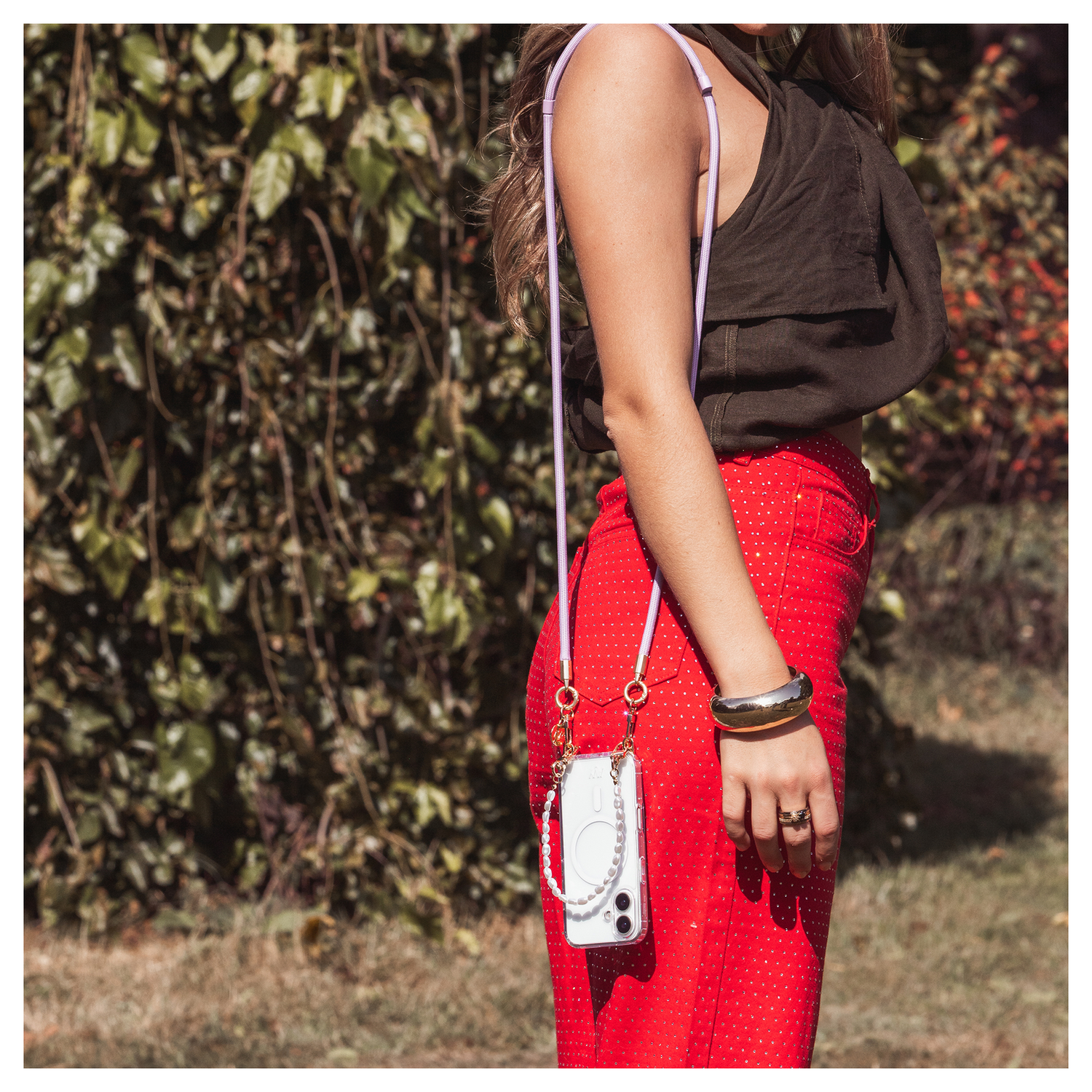 AVY Apple iPhone 13 / 14 Hoesje met Koord & MagSafe Set Pearl & Rope Purple afbeelding 2