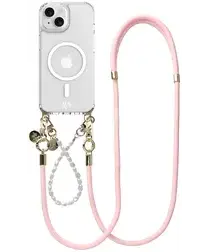 AVY Apple iPhone 13 / 14 Hoesje met Koord & MagSafe Set Pearl & Rope Pink afbeelding