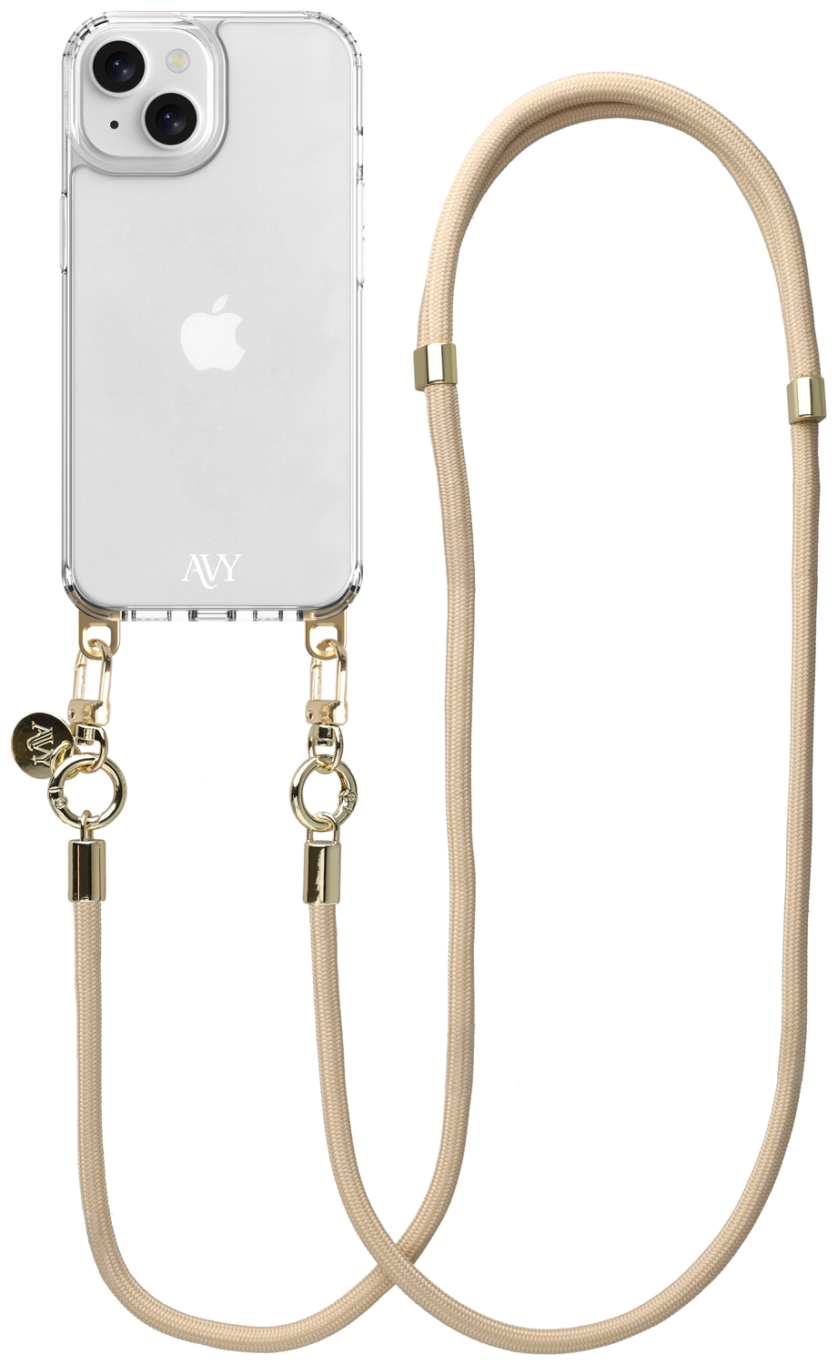 AVY Apple iPhone 13 / 14 Hoesje Met Koord 130CM Tressé Beige afbeelding 1