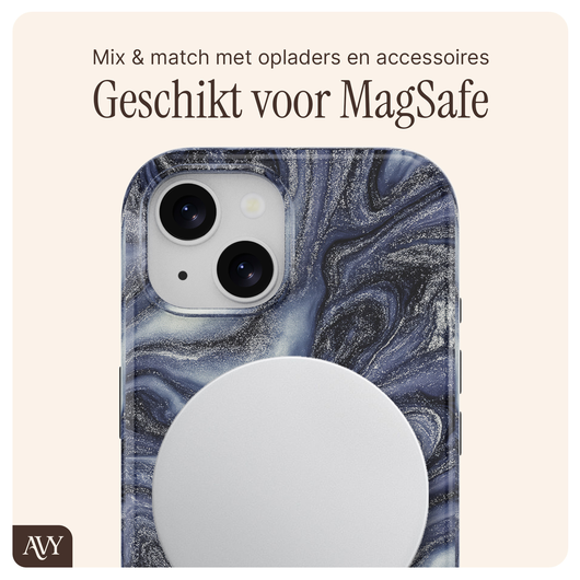 AVY Apple iPhone 13 / 14 MagSafe Hoesje met Koord 30CM Marmer Hearts afbeelding 6