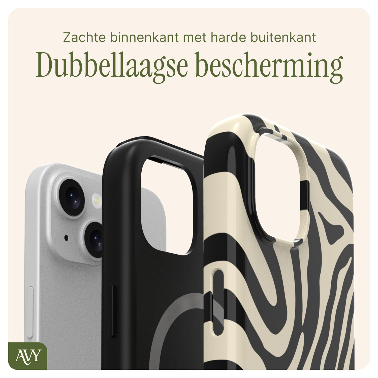 AVY Apple iPhone 13 / 14 MagSafe Hoesje met Koord 30CM Zebra Hearts afbeelding 8