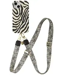 AVY Apple iPhone 13 / 14 MagSafe Hoesje met Koord 130CM Serengeti Zebra afbeelding