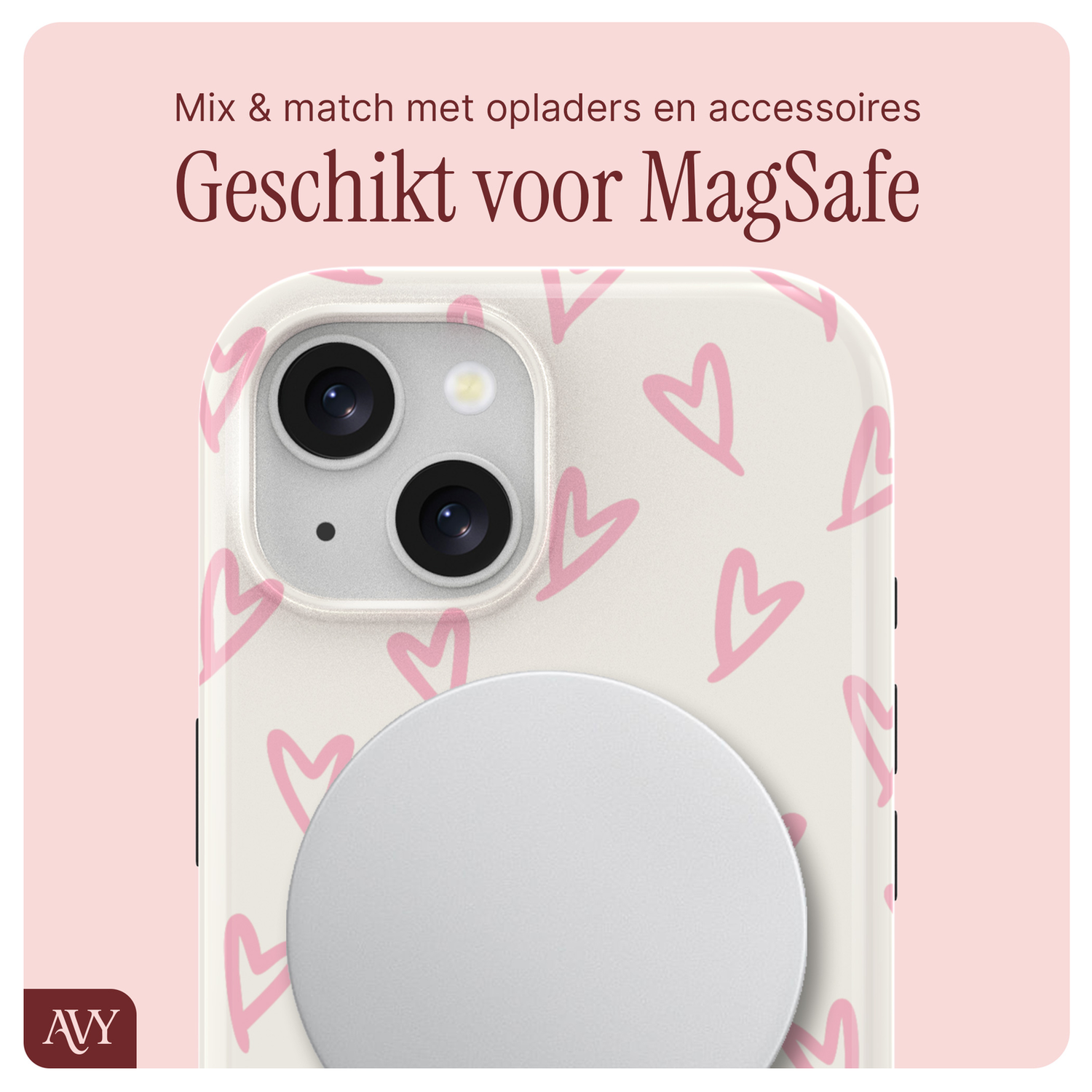 AVY Apple iPhone 13 / 14 MagSafe Hoesje met Koord 32CM Cupid Blush afbeelding 7