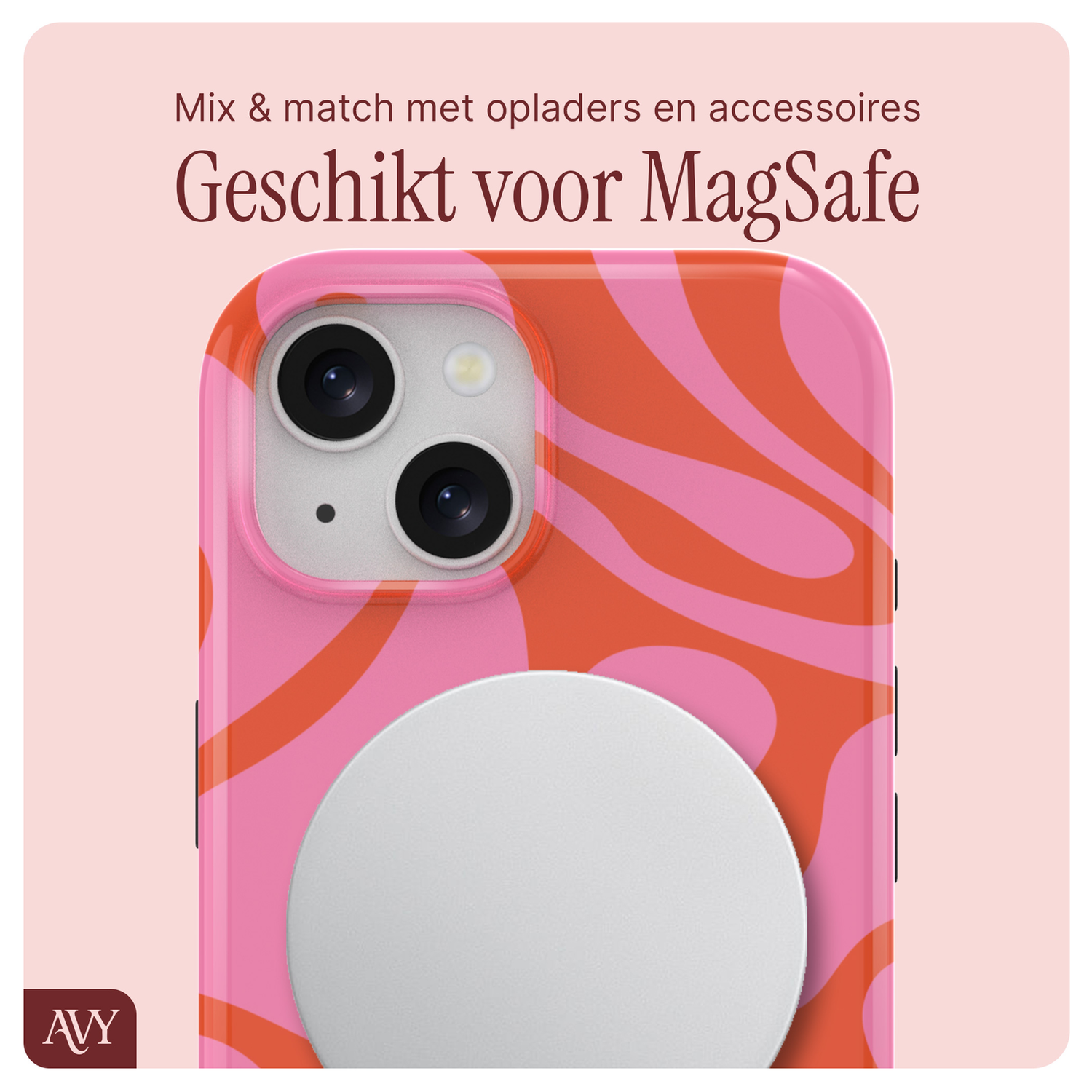 AVY Apple iPhone 13 / 14 MagSafe Hoesje met Koord 32CM Rosé Twist afbeelding 7