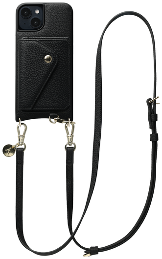 AVY Apple iPhone 13 / 14 Zwart Leren Hoesje met Wallet & Koord Long Leather afbeelding 1