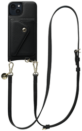 AVY Apple iPhone 13 / 14 Zwart Leren Hoesje met Wallet & Koord Long Leather