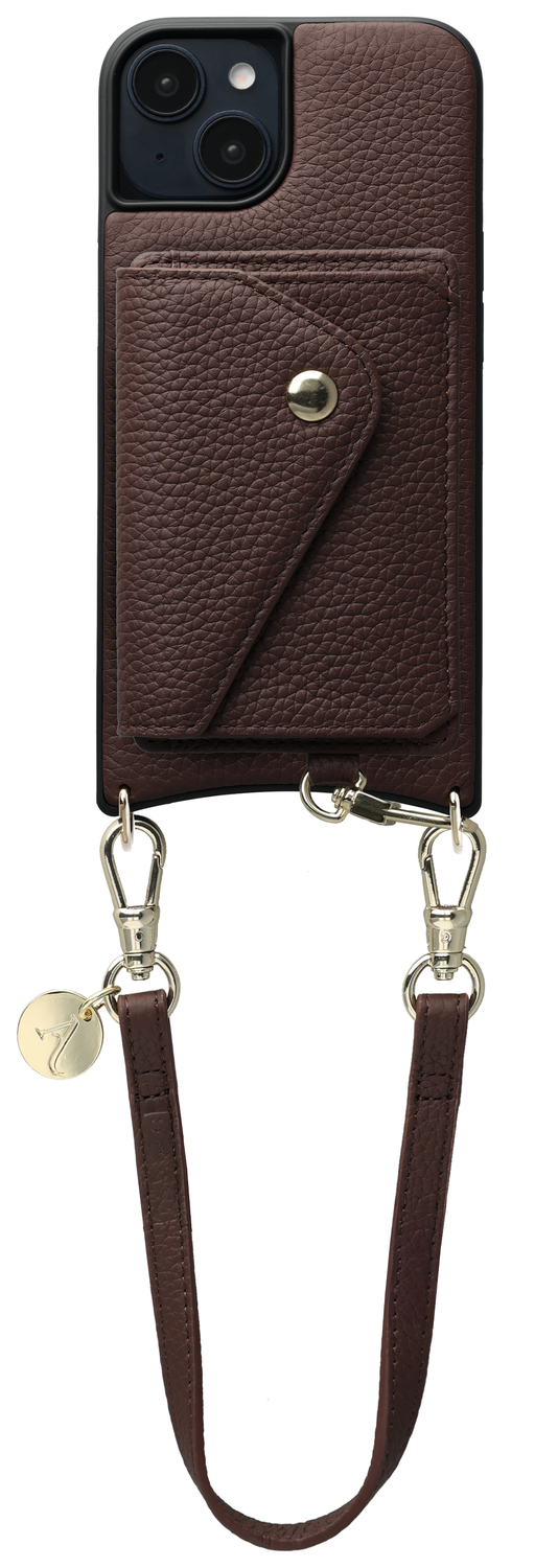 AVY Apple iPhone 13 / 14 Bruin Leren Hoesje met Wallet & Koord Short Leather afbeelding 1