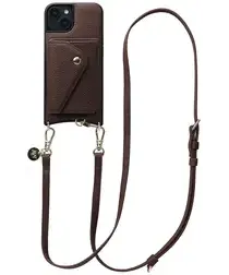 AVY Apple iPhone 13 / 14 Bruin Leren Hoesje met Wallet & Koord Long Leather afbeelding