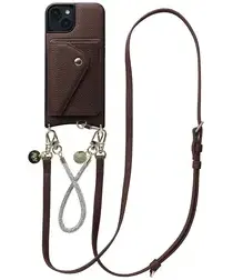 AVY Apple iPhone 13 / 14 Bruin Leren Hoesje Wallet & Koord Leather and Silver afbeelding