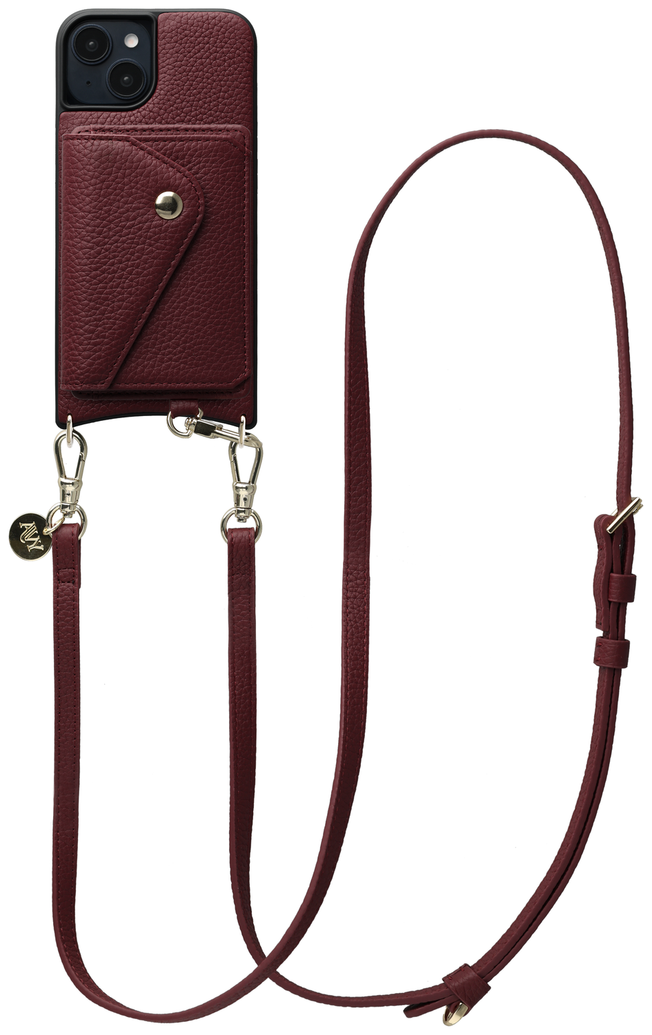 AVY Apple iPhone 13 / 14 Burgundy Leren Hoesje met Wallet & Koord Long Leather afbeelding 1