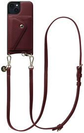 AVY Apple iPhone 13 / 14 Burgundy Leren Hoesje met Wallet & Koord Long Leather