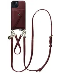 AVY Apple iPhone 13 / 14 Burgundy Leren Hoesje met Wallet & Koord Leather Set afbeelding
