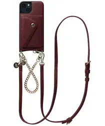 AVY Apple iPhone 13 / 14 Burgundy Leren Hoesje Wallet & Koord Leather and Gold afbeelding