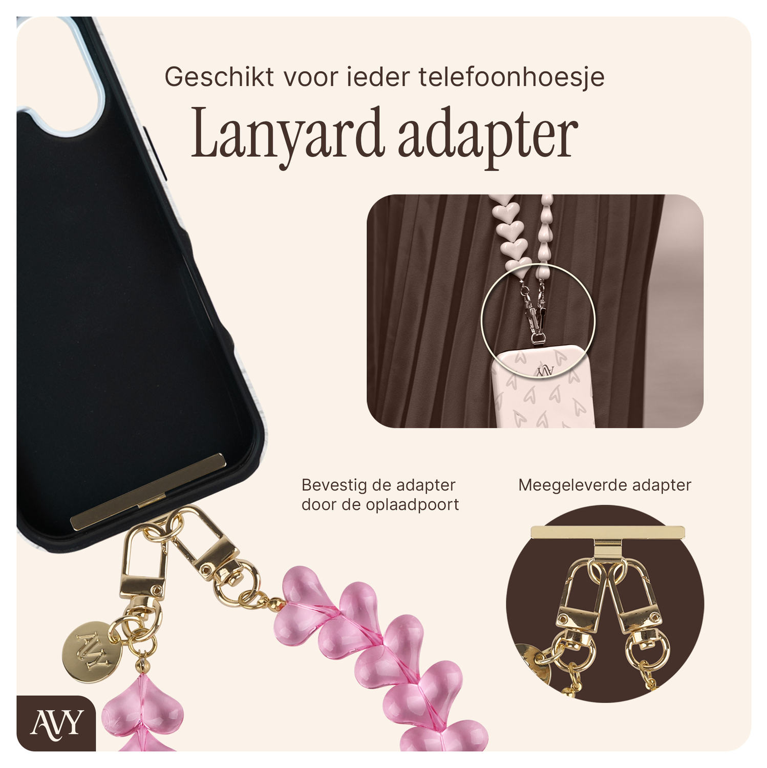 AVY Apple iPhone 14 Pro Hoesje met Koord & MagSafe 30CM Cupid Clear Pink afbeelding 8
