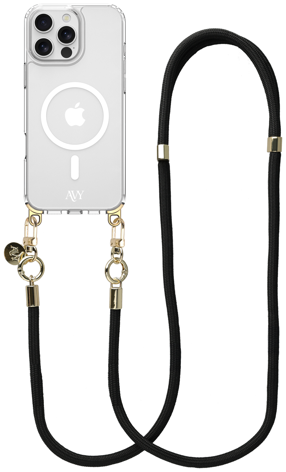 AVY Apple iPhone 14 Pro Hoesje met Koord & MagSafe 130CM Tressé Black afbeelding 1